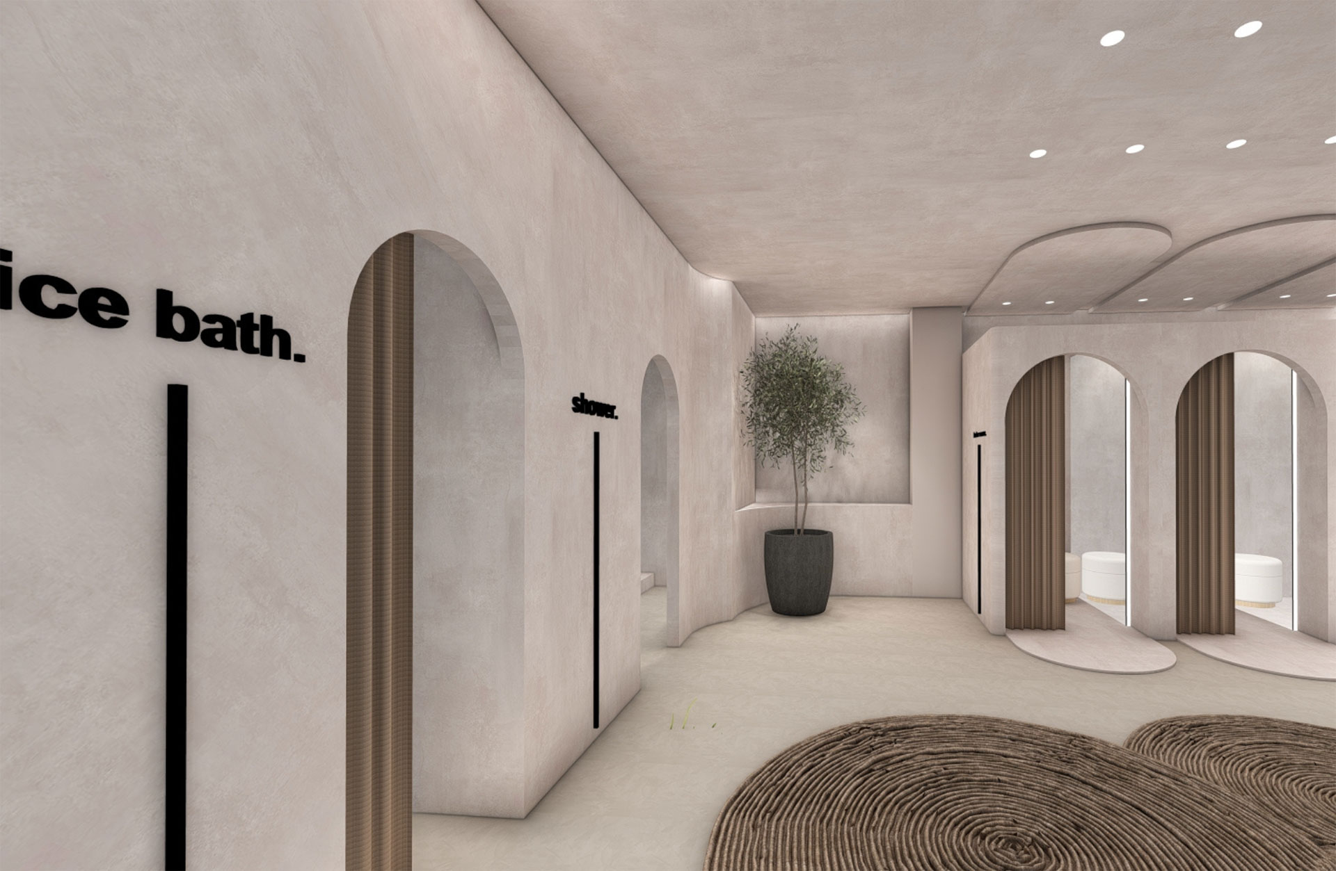 Zorbas Lifestyle Hotel Spa doorways to the ice bath and the showers